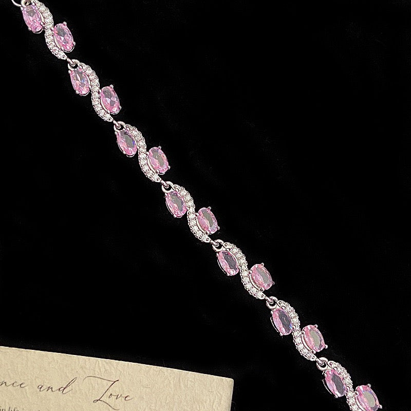 Pink zircon strawberry four-leaf clover copper alloy bracelet
