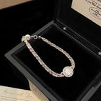 Super sparkly full diamond colored round zircon pendant pink pull-out bracelet