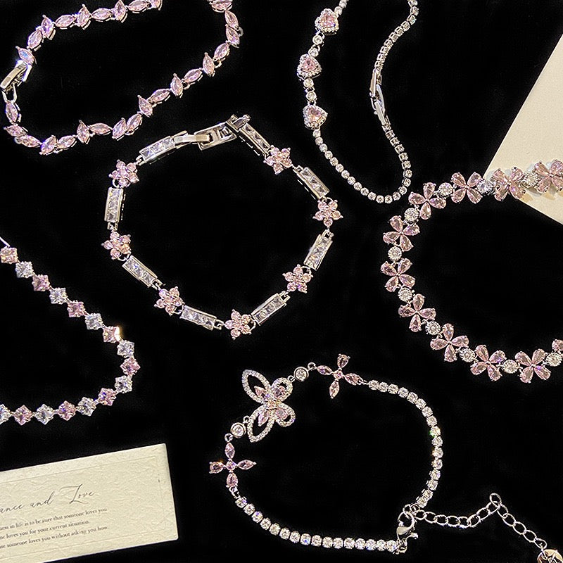 Pink zircon butterfly flower copper alloy bracelet