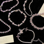 Pink zircon butterfly flower copper alloy bracelet