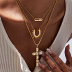 Stacked rhinestone cross stainless steel clavicle chain, colorfast and luxurious