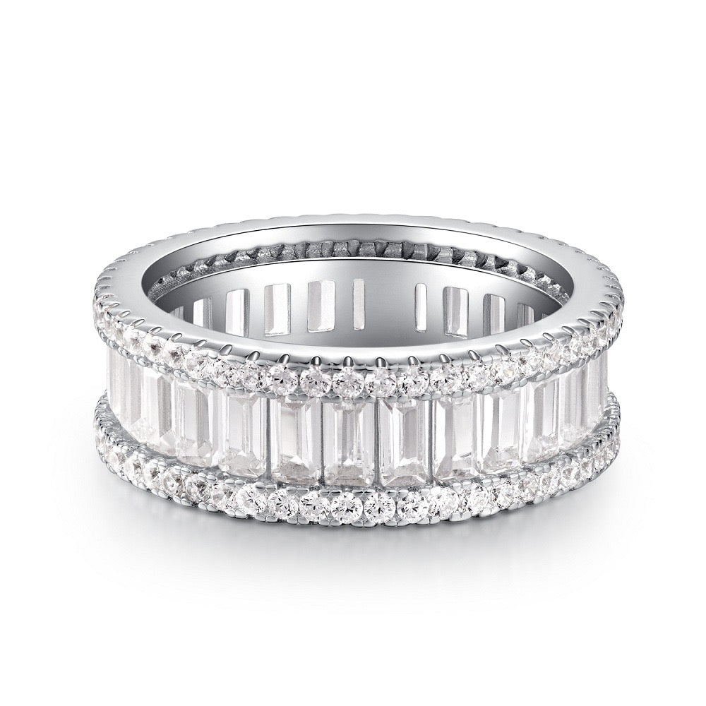 925 Sterling Silver High Carbon Diamond Full Diamond Stackable Ring