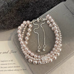 Manta Rose Crystal Pearl Two-Tone Three-Layer Micro-Patterned Zirconia Bracelet