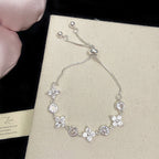 Micro-pave zircon four-leaf clover manta rose crystal pearl bracelet