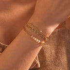 Gold three-layer stacked bracelet, versatile natural stone round stainless steel bracelet