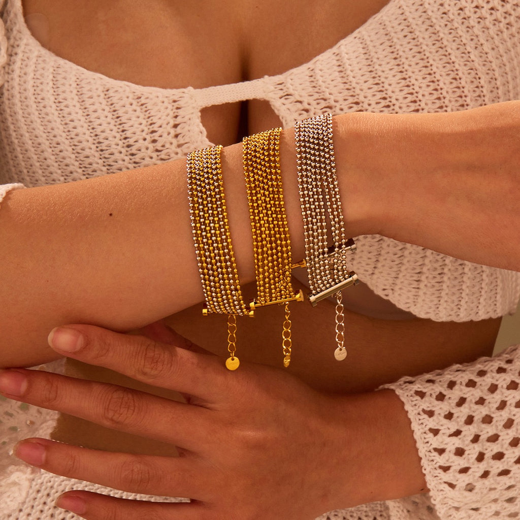 Stainless steel multi-layer tassel fashion color-block bracelet