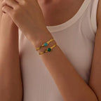 Versatile stainless steel flat snake chain braided bracelet inlaid with turquoise tiger tooth natural stone