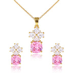Colorful petal zircon copper alloy earrings and necklace two-piece set