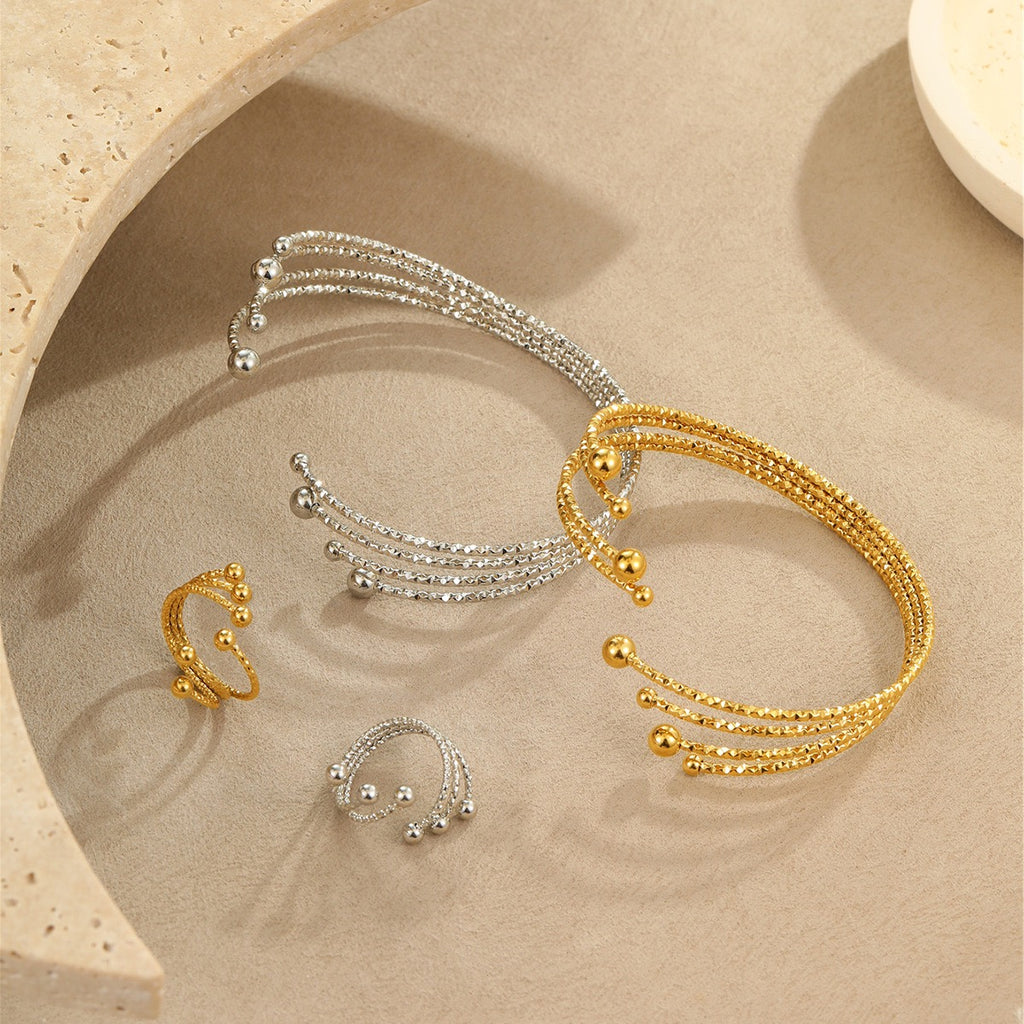 Stainless steel 18K gold plated bracelet ring with non-fading gold engraving