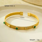 French retro court style stainless steel bracelet with zircon inlay, adjustable opening, and colorfast.