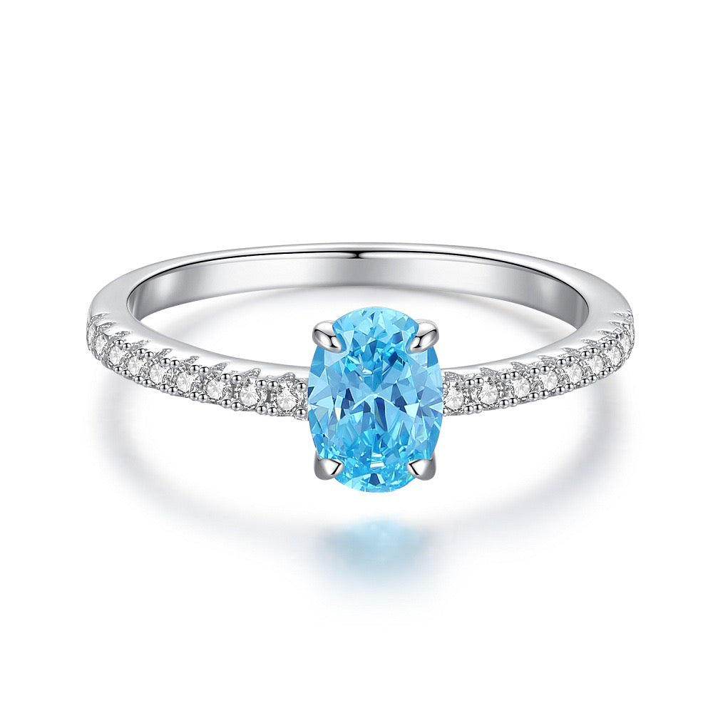 925 Sterling Silver Blue High Carbon Diamond Crush Ice Flower Ring
