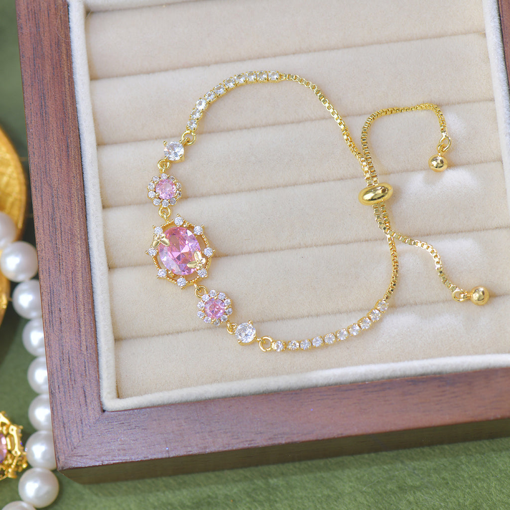 Pink Zircon Exquisite Butterfly French Luxury Copper Alloy Set