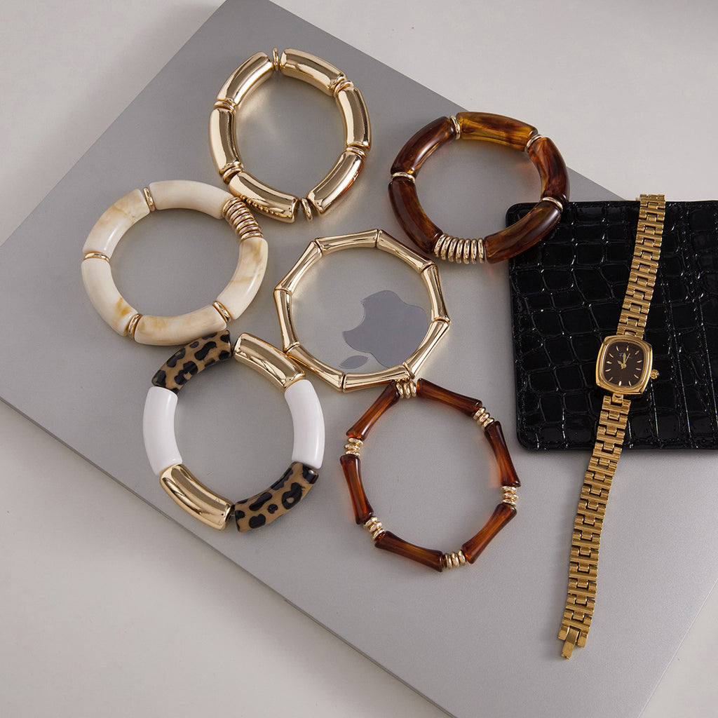 Maillard Acrylic Bamboo UV-plated Gold Resin Bracelet