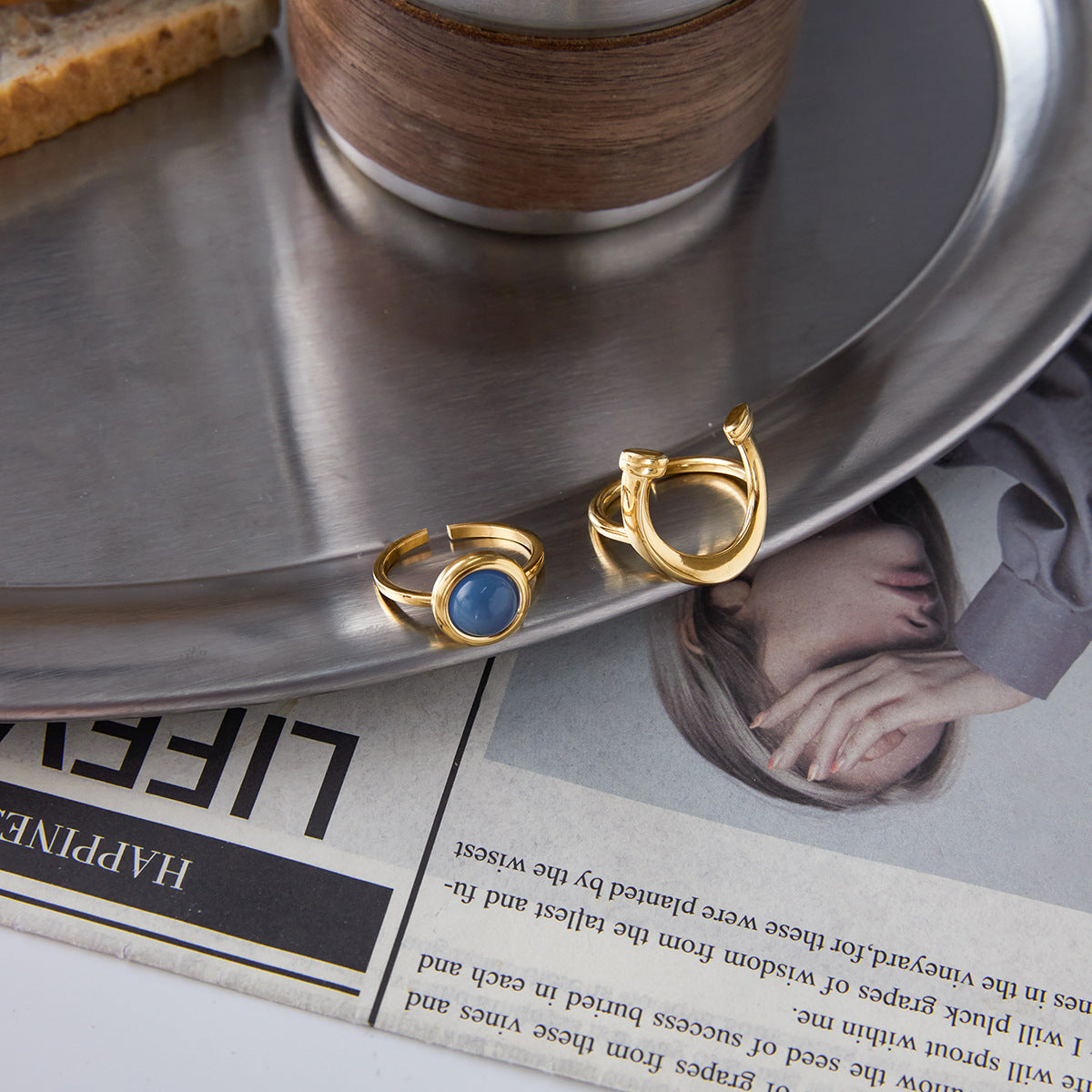 Blue resin non-fading stainless steel ring