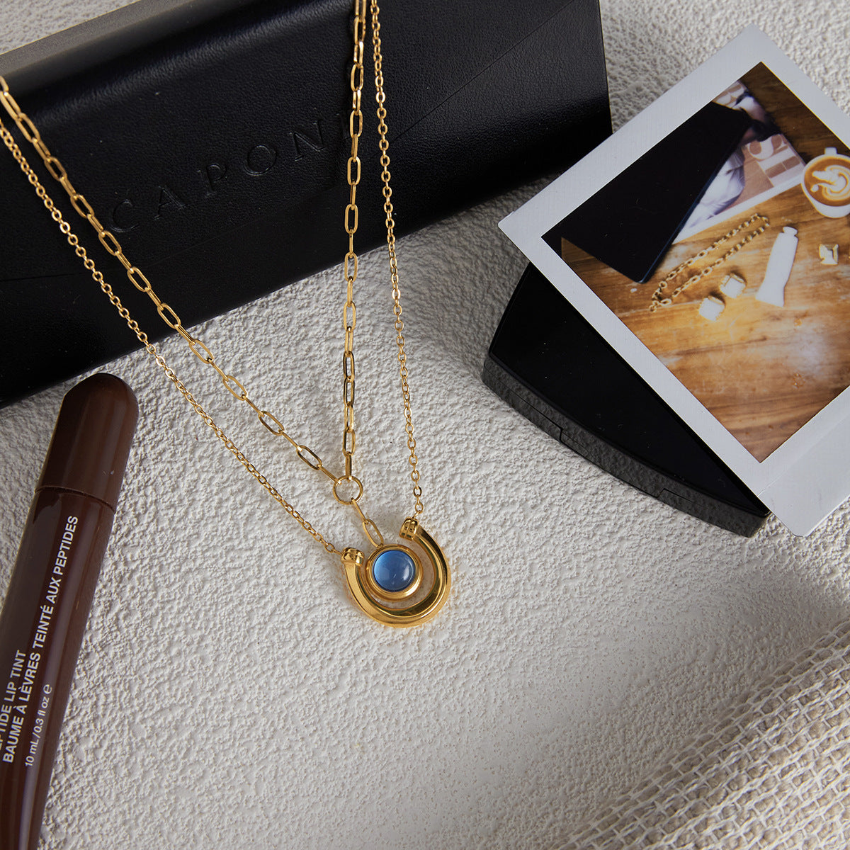 Blue resin non-fading stainless steel necklace