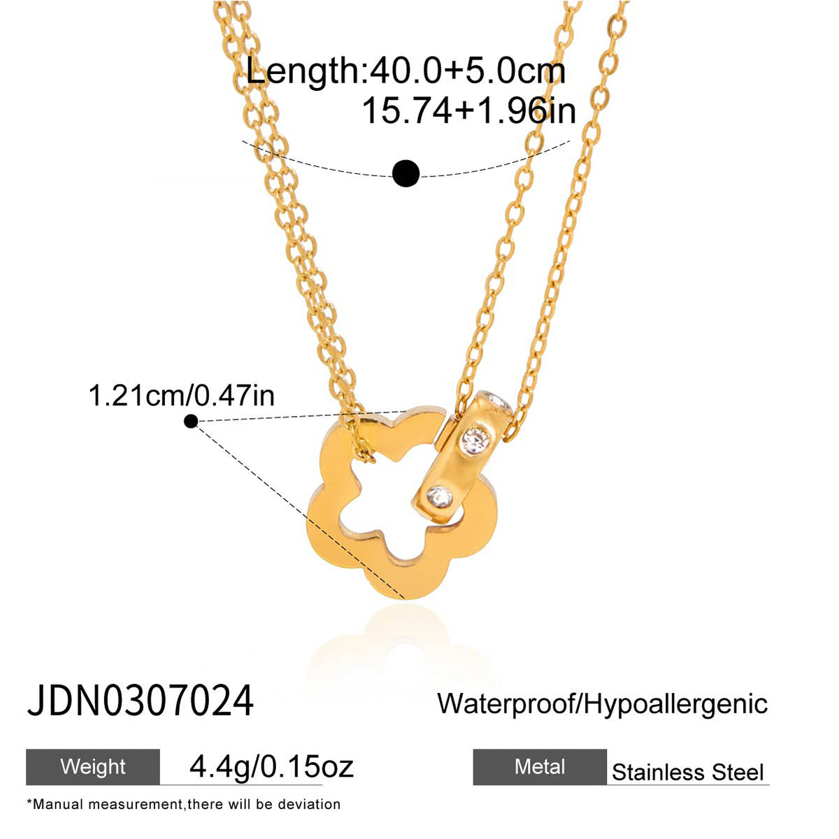 Rhinestone Stainless Steel Circle Lucky Bead Necklace