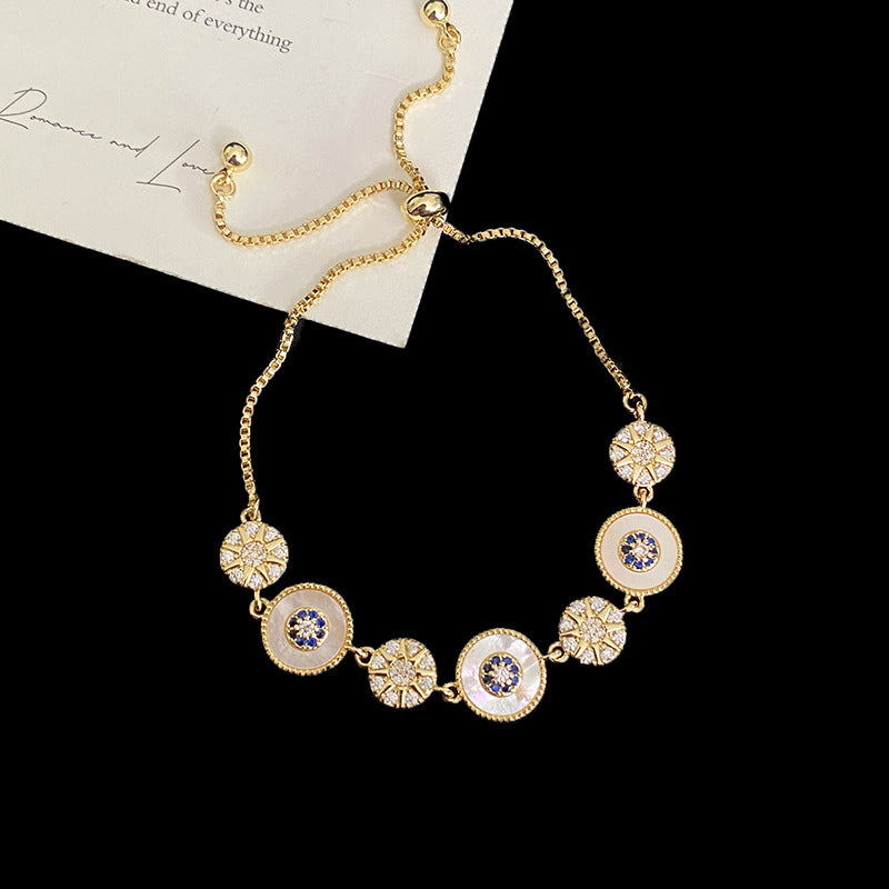 Natural mother-of-pearl aquamarine copper alloy bracelet