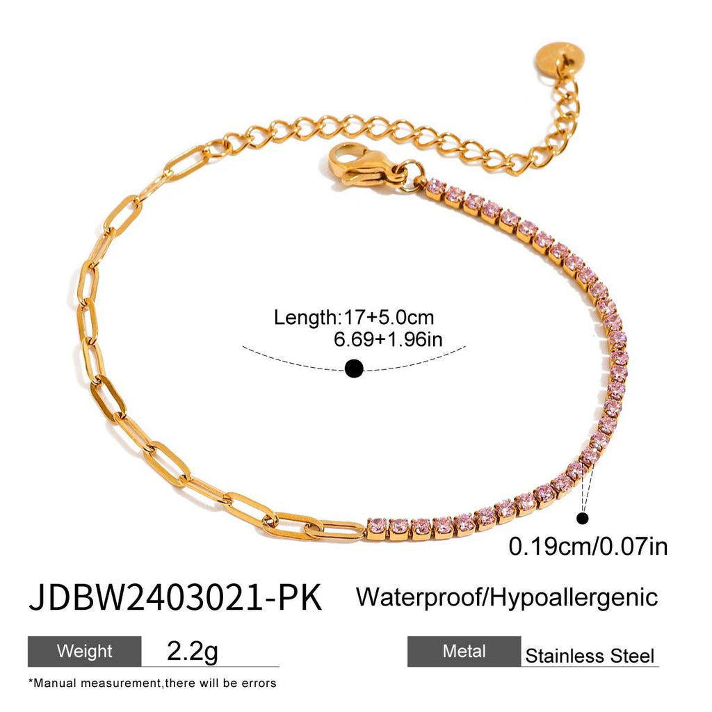 Pink diamond heart-shaped zircon stainless steel bracelet