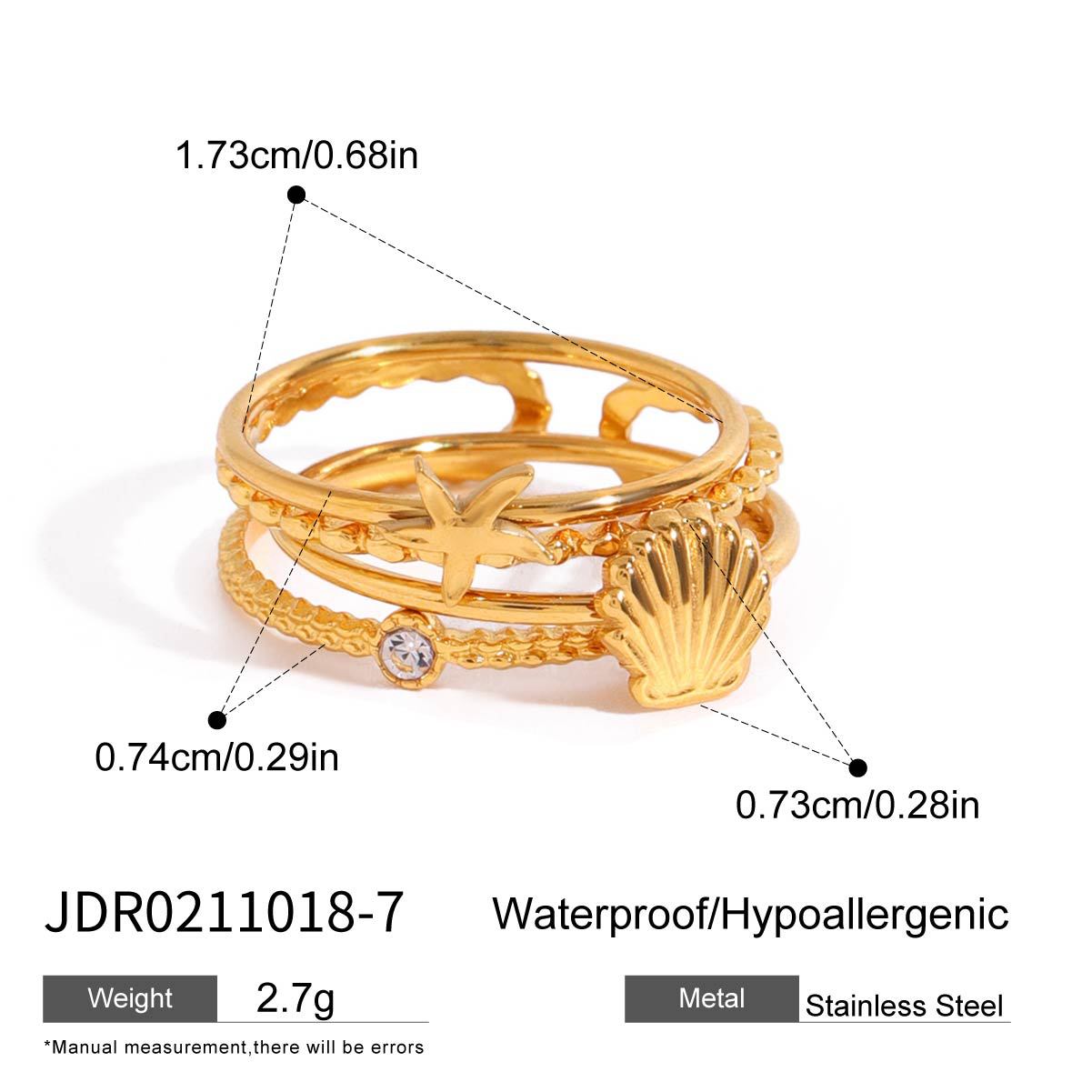 Three-piece stacked stainless steel ring set with niche design