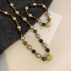 Maillard Tiger Eye Mocha Gold Brown Mixed Pearl Zircon Magnetic Copper Alloy Necklace