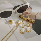 Stainless steel pearl light luxury high-end clavicle chain ring earrings