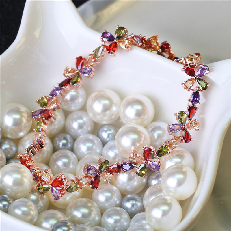Accessory Flower Copper Zircon Bracelet