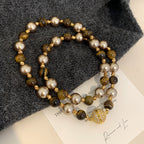Maillard Tiger Eye Mocha Gold Brown Mixed Pearl Zircon Magnetic Copper Alloy Necklace