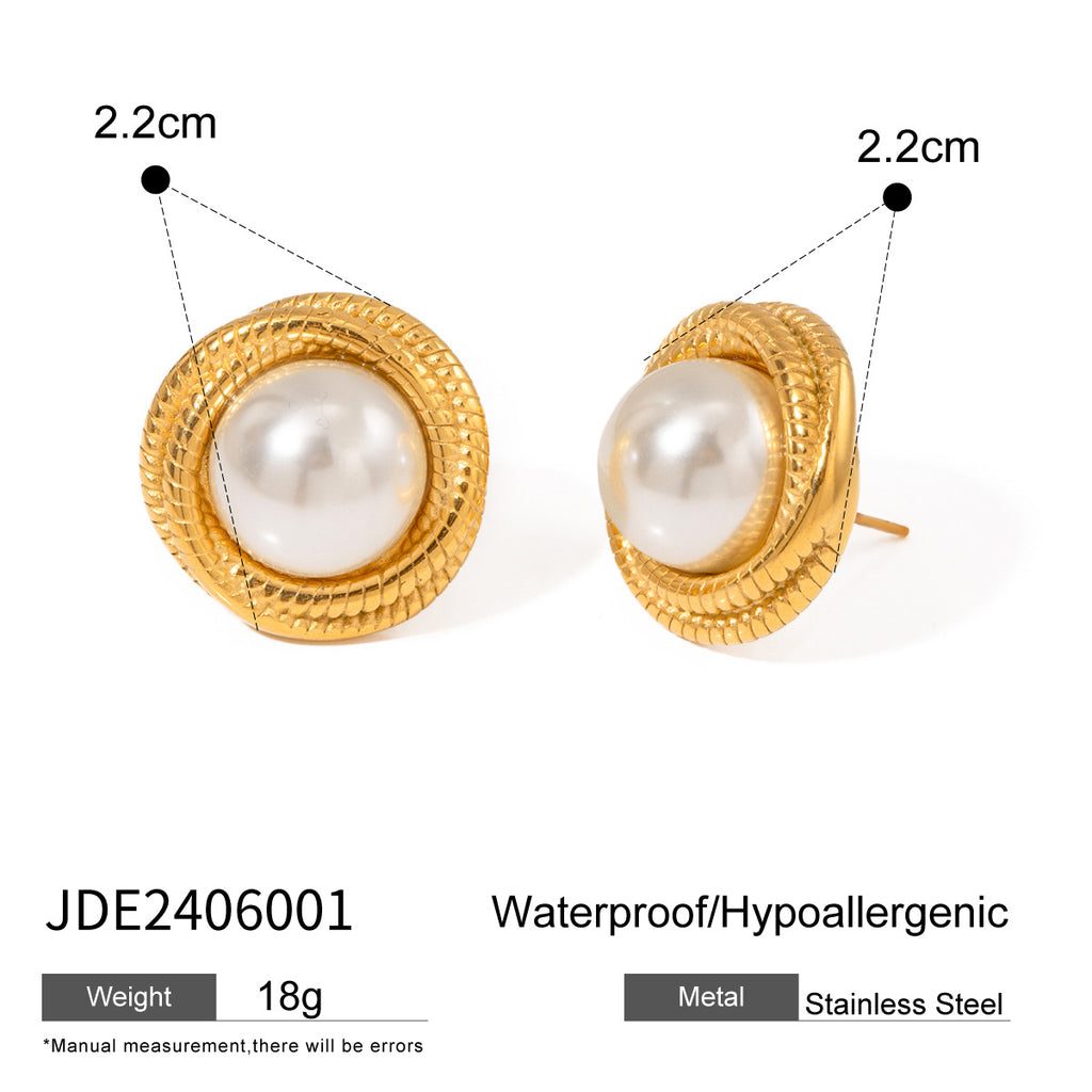 High-end floral pearl stainless steel stud earrings