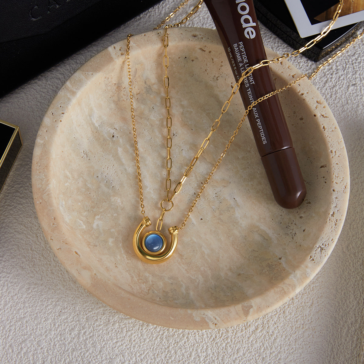 Blue resin non-fading stainless steel necklace