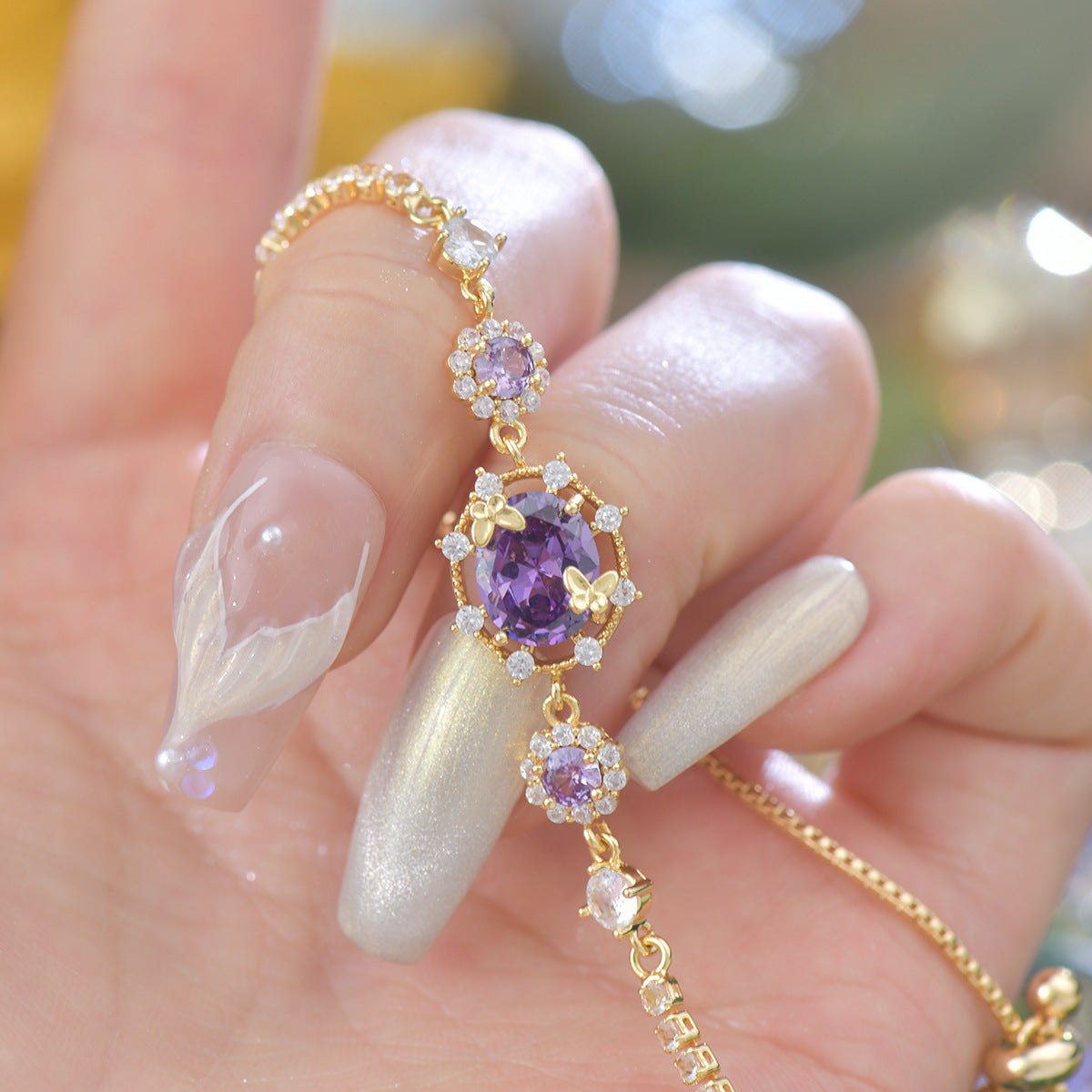 Purple zircon exquisite butterfly French light luxury copper alloy set