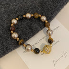 Maillard Tiger Eye Mocha Gold Brown Mixed Pearl Zircon Magnetic Copper Alloy Necklace