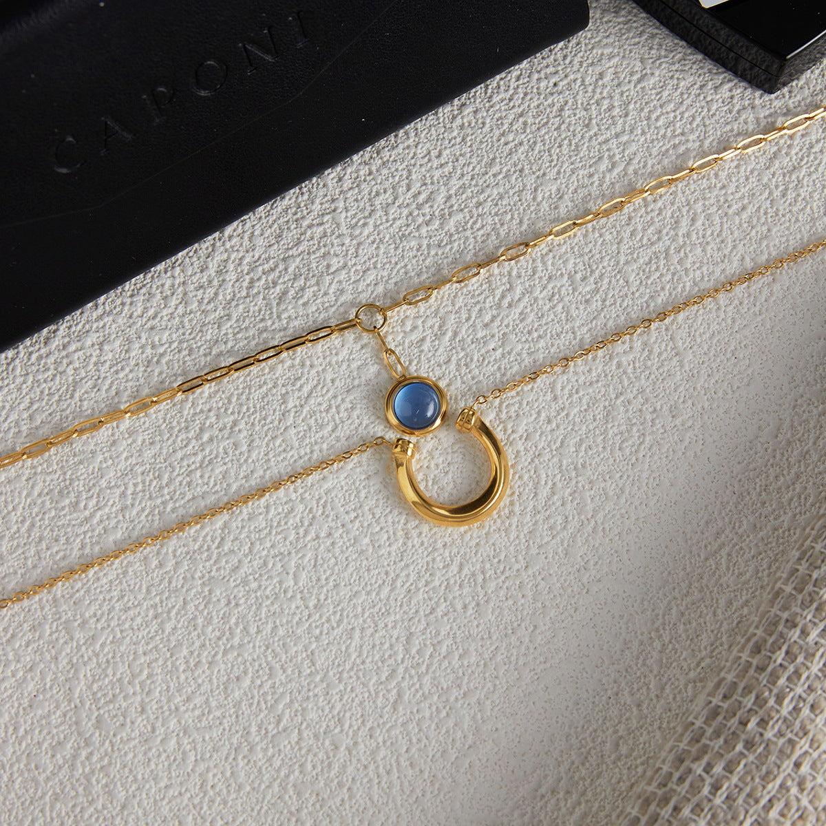 Blue resin non-fading stainless steel necklace