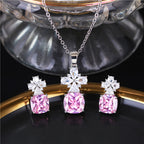 Colorful petal zircon copper alloy earrings and necklace two-piece set
