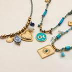 Turquoise natural stone titanium steel heart necklace