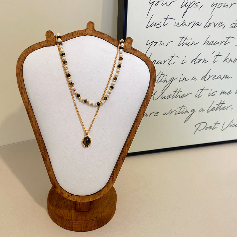 Maillard color natural tiger's eye pendant copper alloy necklace