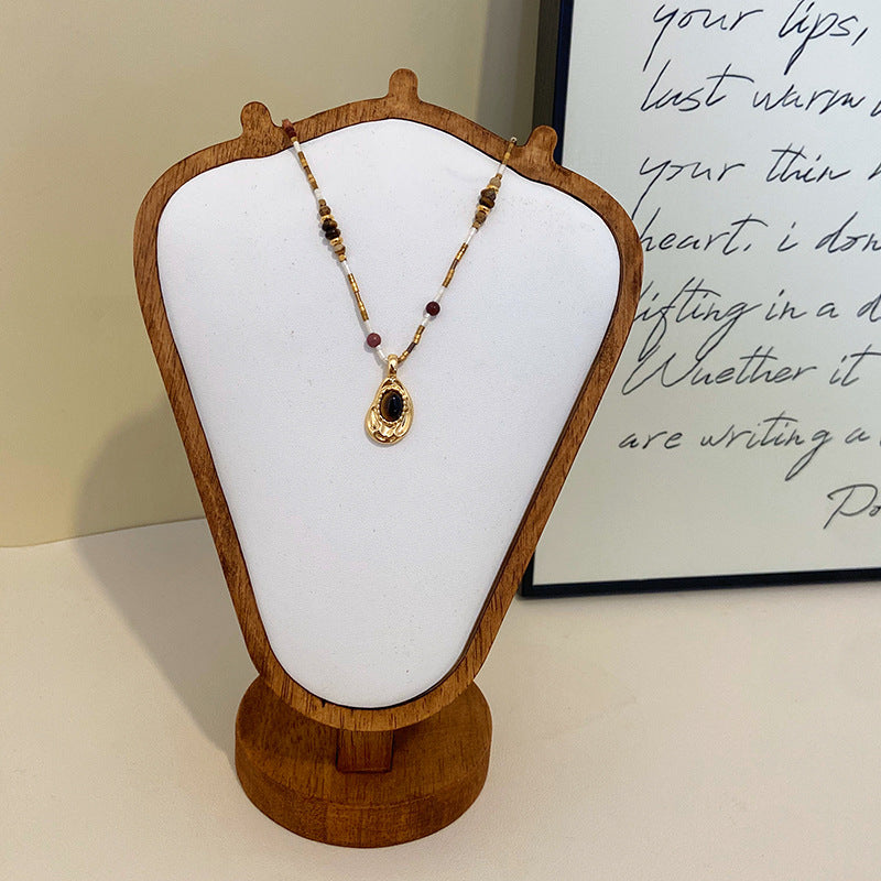 Maillard color natural tiger's eye pendant copper alloy necklace