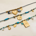 Turquoise natural stone titanium steel heart necklace