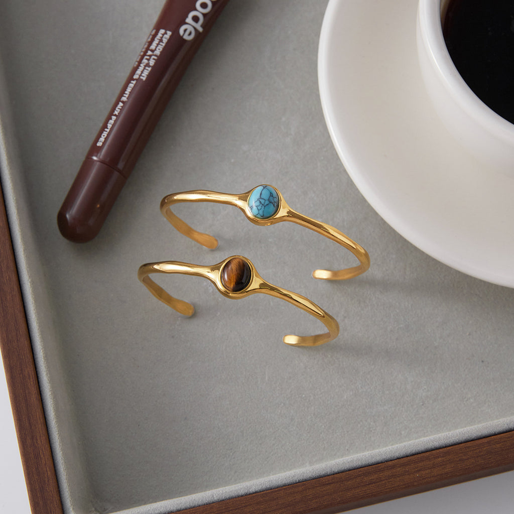 Tiger's Eye Stainless Steel 18k Gold Non-Fading Open Bangle
