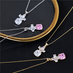 Colorful petal zircon copper alloy earrings and necklace two-piece set