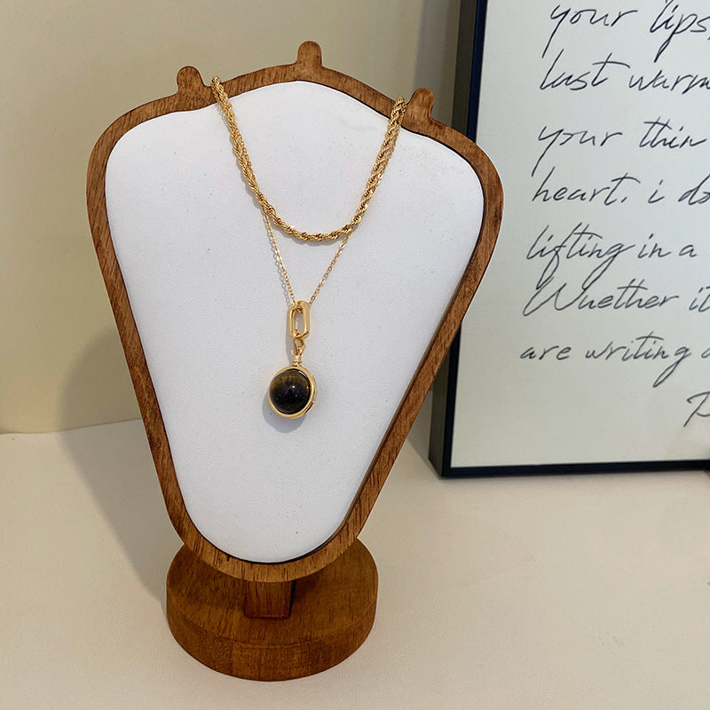 Maillard color natural tiger's eye pendant copper alloy necklace