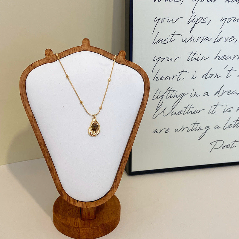 Maillard color natural tiger's eye pendant copper alloy necklace