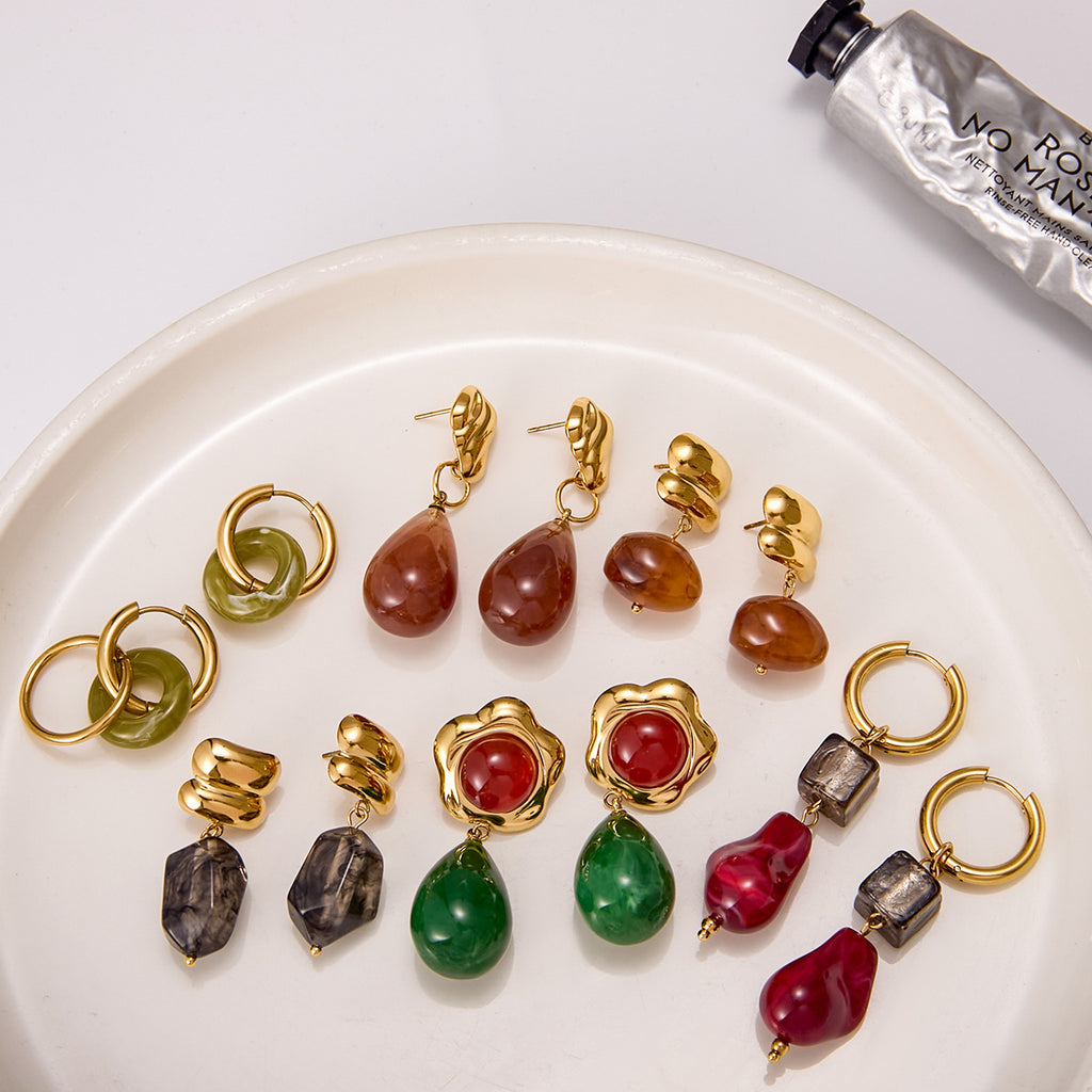 Resin-inspired luxury stainless steel earrings