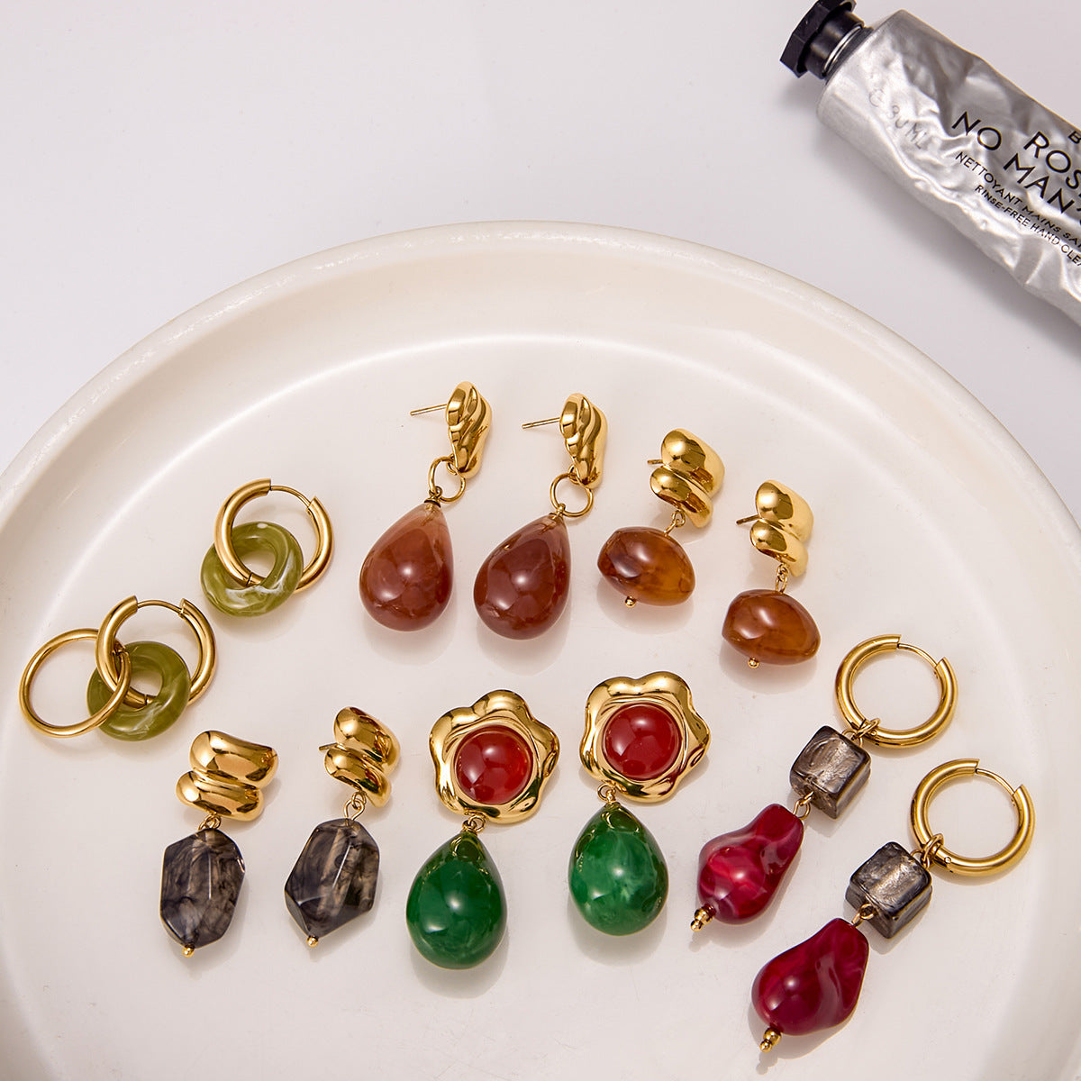 Resin-inspired luxury stainless steel earrings