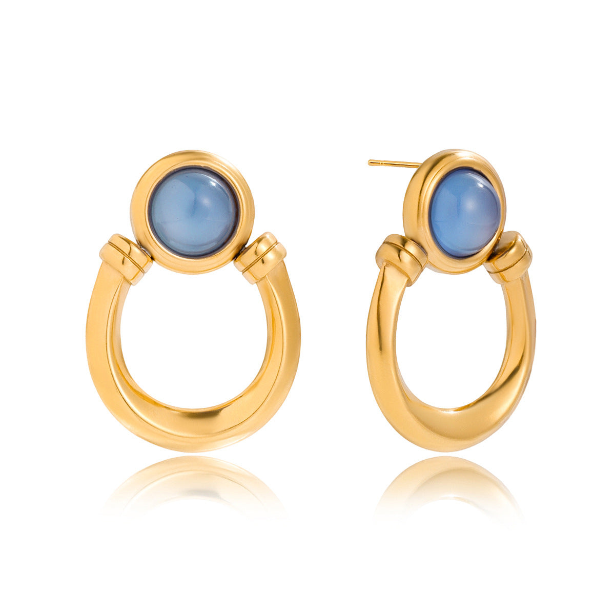 Blue resin stainless steel earrings with a touch of understated luxury.