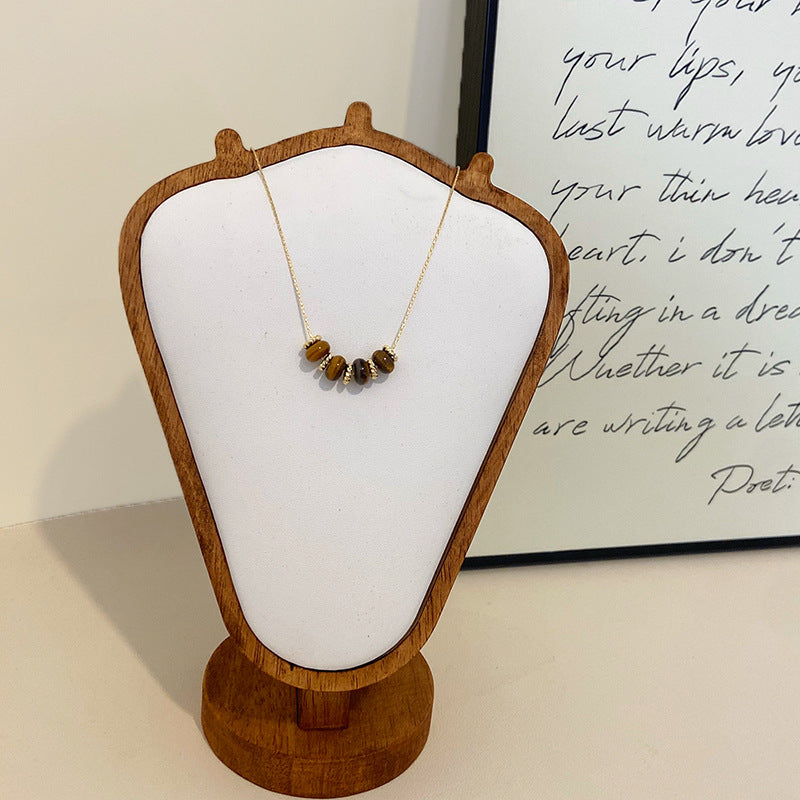 Maillard color natural tiger's eye pendant copper alloy necklace