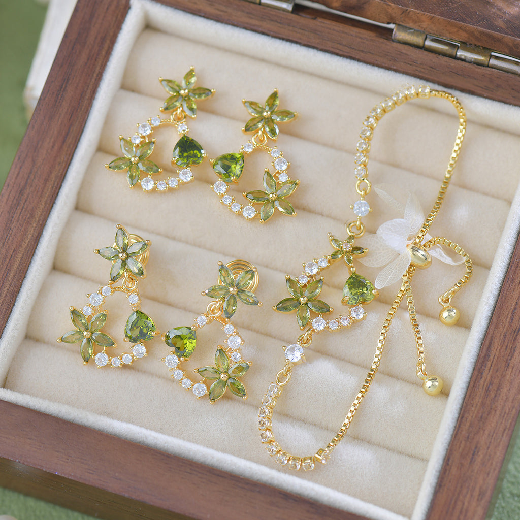 Olive Green Exquisite Zircon Copper Alloy Set