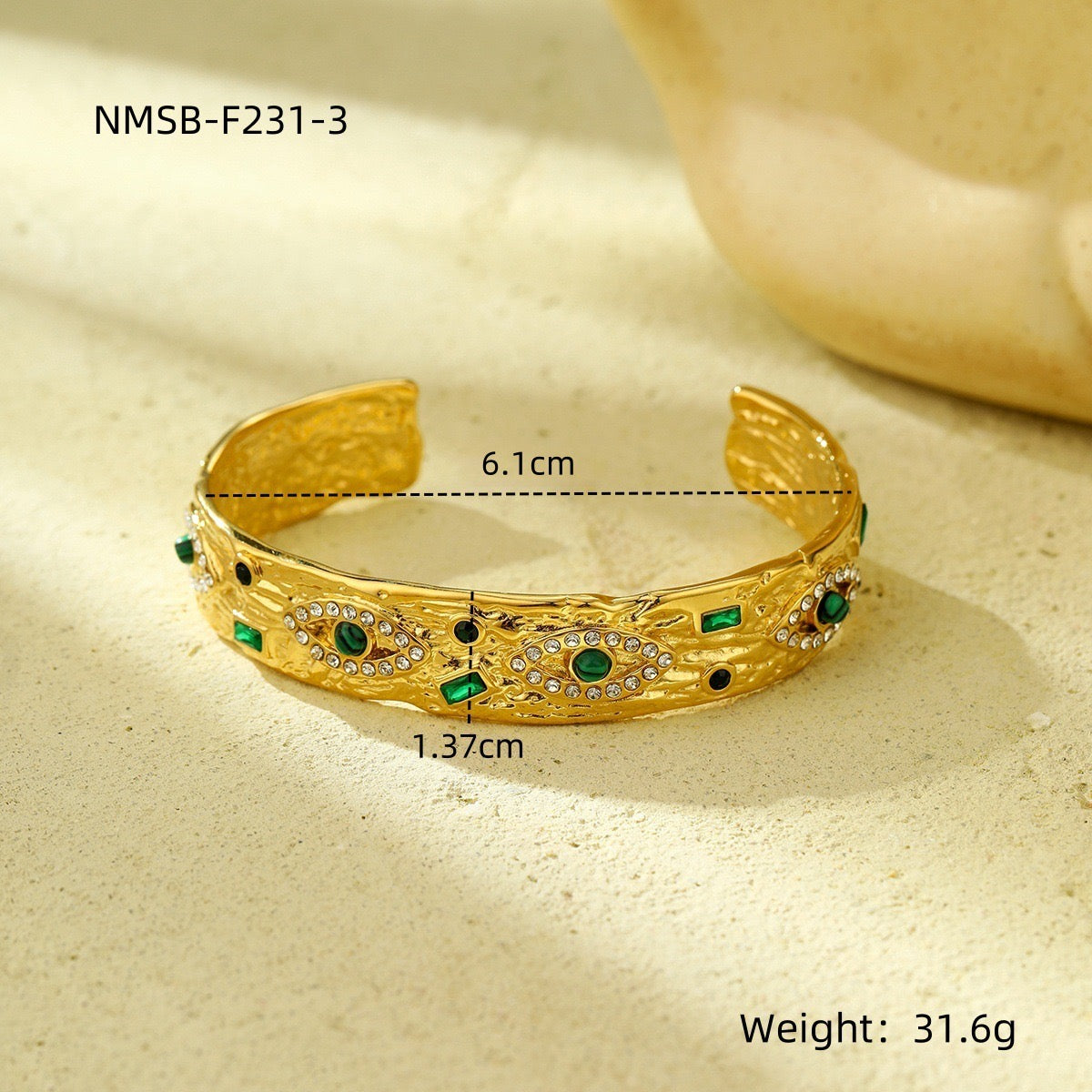 French vintage style natural stone angel eye diamond-encrusted stainless steel bracelet that won't fade.