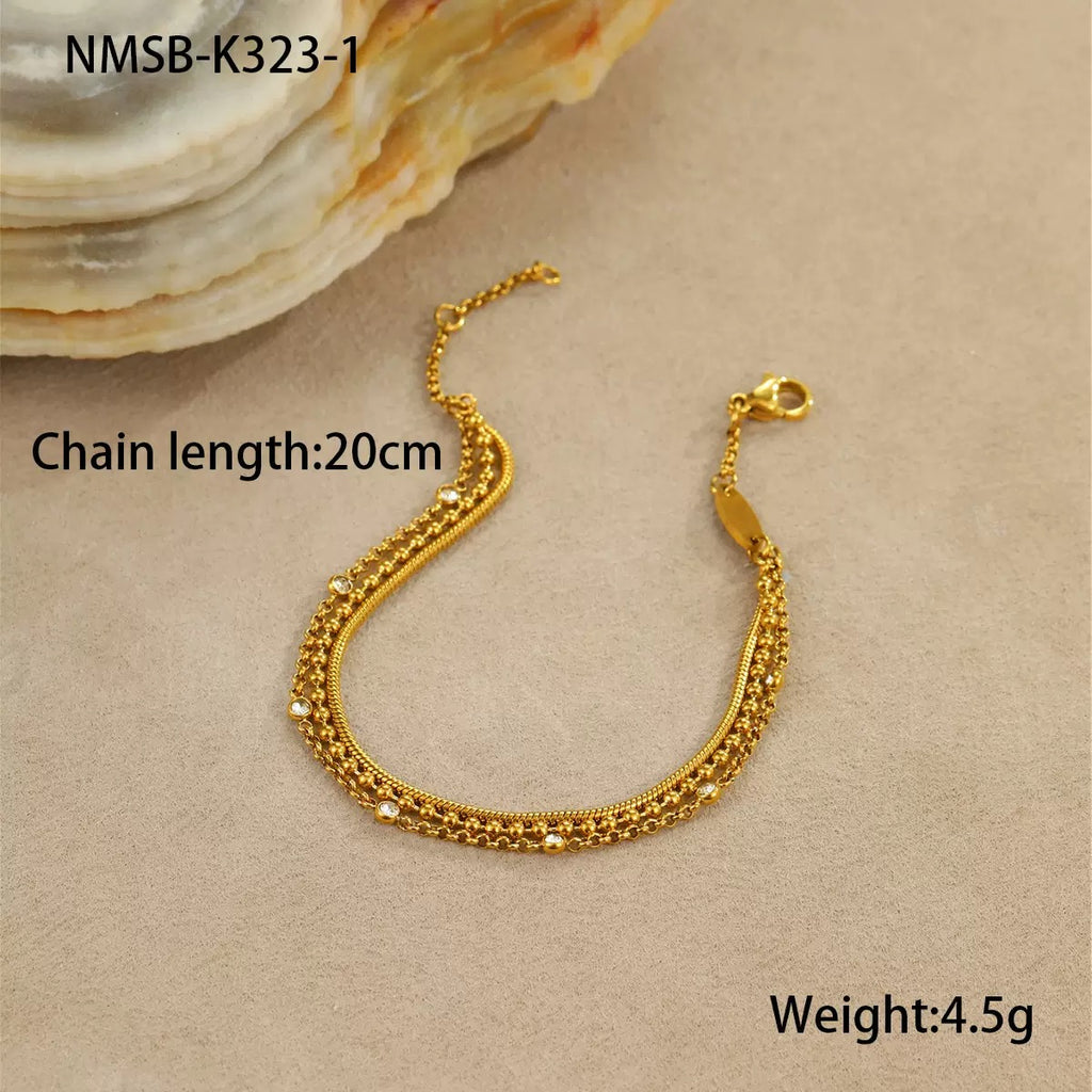 High-end multi-layered stainless steel stacked zircon bracelet