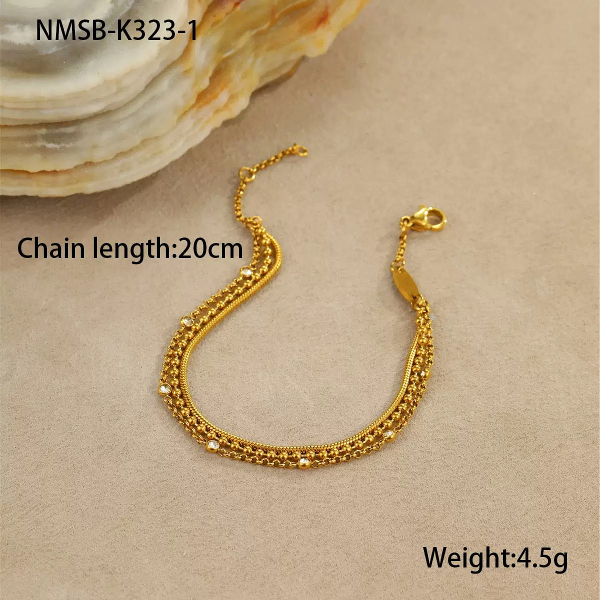High-end multi-layered stainless steel stacked zircon bracelet