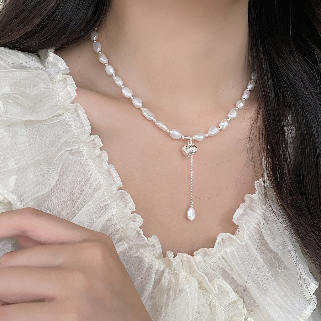 925 Sterling Silver Baroque Pearl Heart Necklace